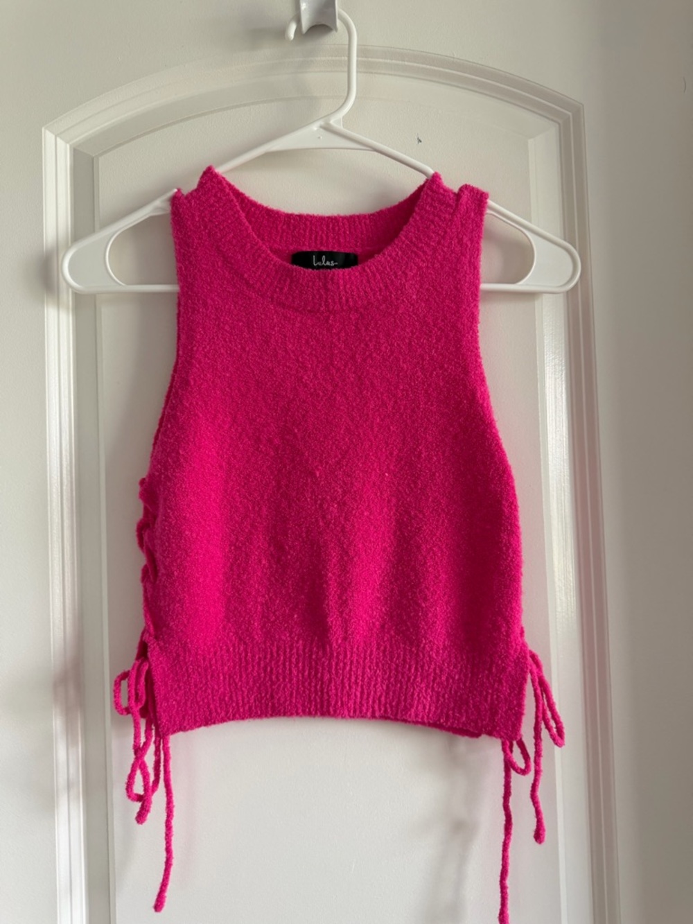Lulu's Hot Pink Knit Tank Top with Side Tie Details
